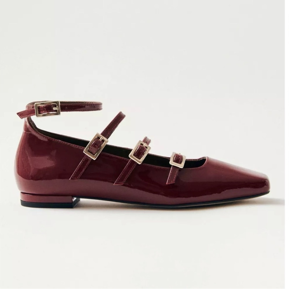 Alohas Luke Patent Leather Mary Jane Flats in Wine Burgundy Red